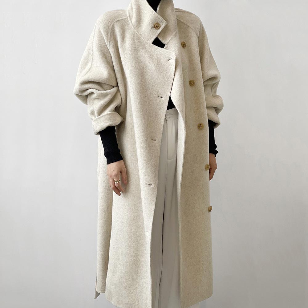 

Autumn and winter wear, autumn and winter women s clothing, woolen coat, high-necked high-end waist-laced long cashmere coat M recommends 120-70 kg