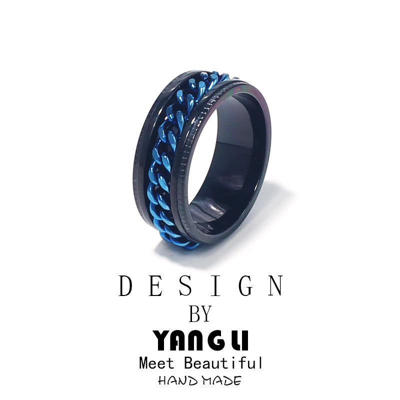 Men's Non-Fading Rotating Titanium Steel Ring - Stainless Steel Hand Jewelry