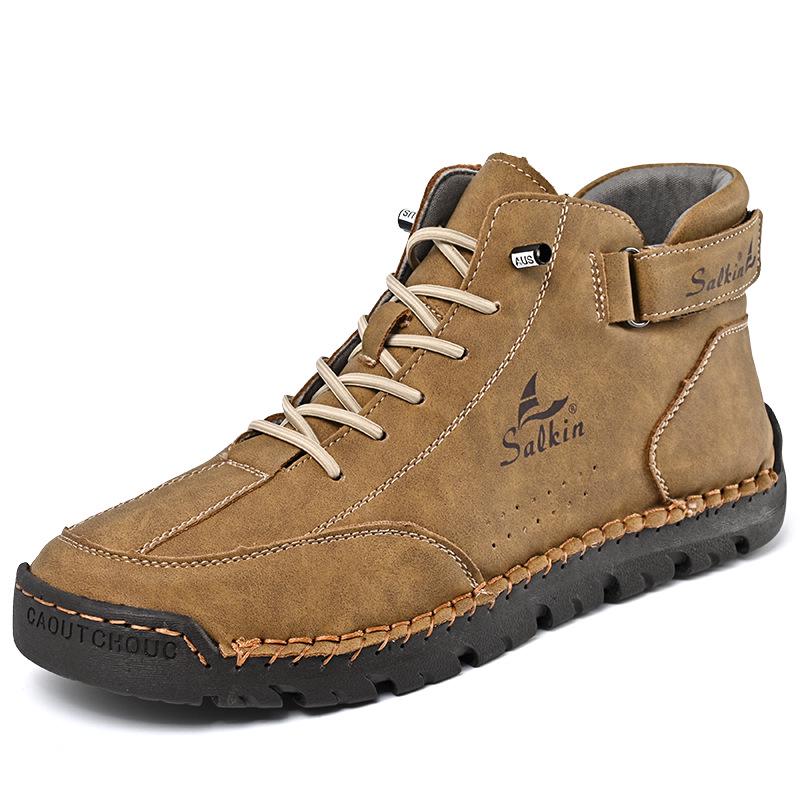 Men's Mid-Calf Leather Martin Boots - Autumn/Winter, Large Size, Handmade Casual Work Boots