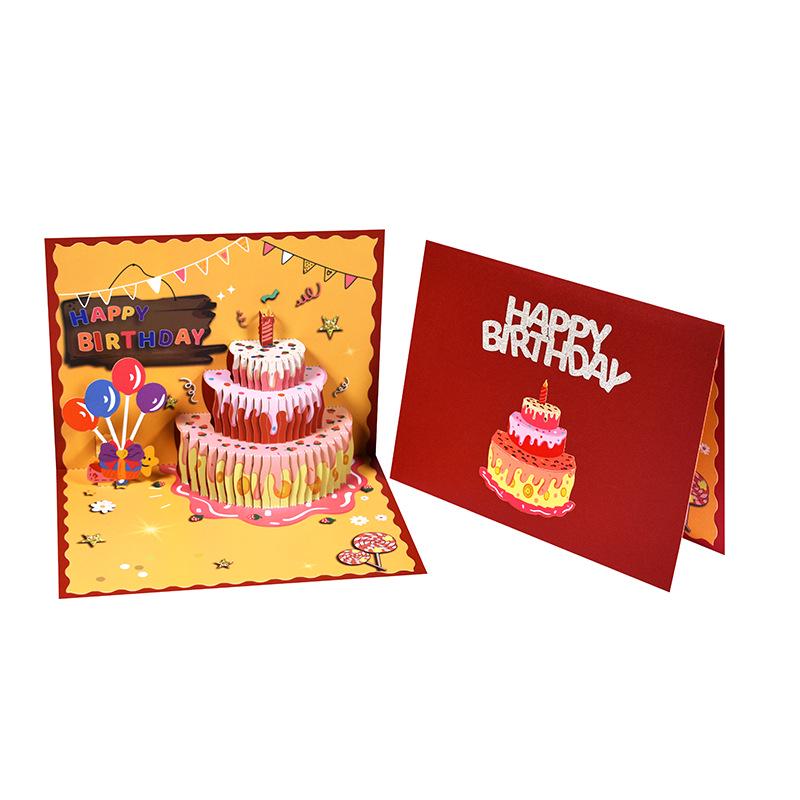 3D Pop-up Strawberry Cake Birthday Greeting Card - Handmade Paper Carving Festive Card