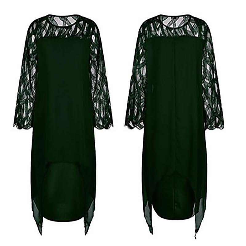 Summer Large Size Lace Stitching Irregular Hem Chiffon Dress