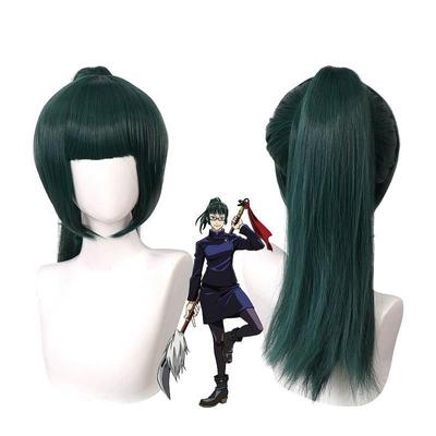 Anime Maki Zenin peruka do cosplay Jujutsu Kaisen ciemnozielony kucyk żaroodporne włosy syntetyczne Anime peruki do cosplay