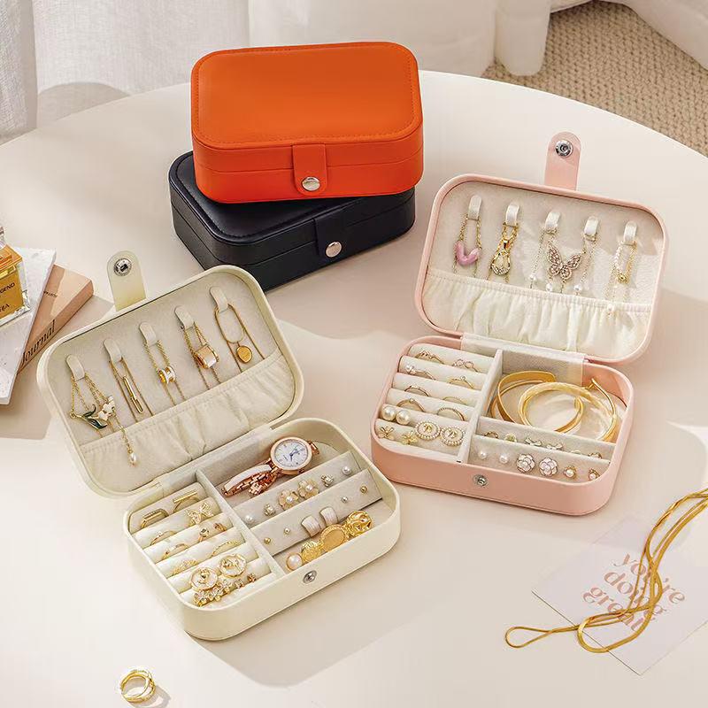 Portable Medium Jewelry Box with Anti-oxidation PU Leather Necklace and Earring Storage