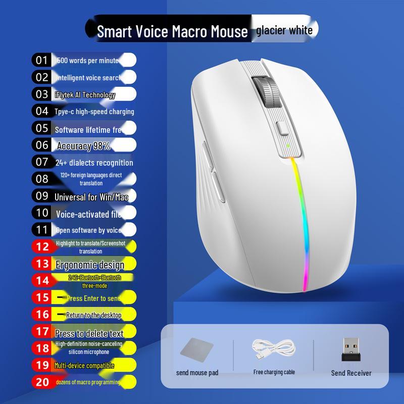 

Spot AI Multi-Mode Wireless Bluetooth Voice Mouse with Translation & Dialect Recognition белый