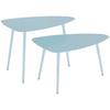 Set of 2 Nesting Garden Coffee Tables, Triangular, Steel Frame, Adjustable Feet, Light Blue
