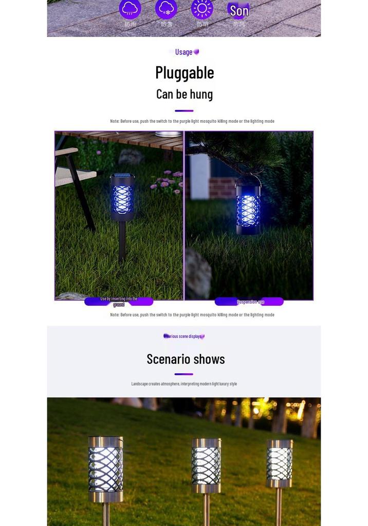 Waterproof Solar Mosquito Killer Lamp for Outdoor Use - Garden, Lawn, Courtyard, Park Insect & Fly Repellent