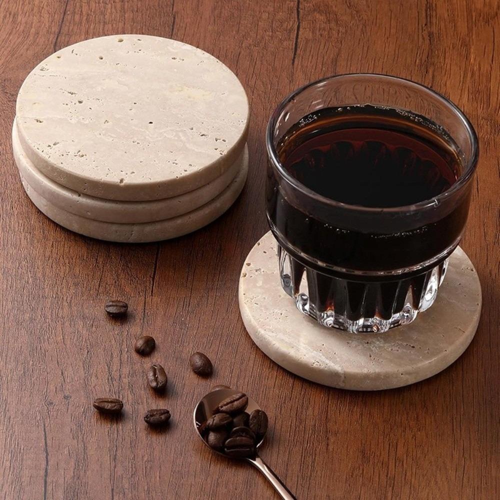 Natural Marble Coasters Placemat Vintage Combinable Jewellery Display Plate Heat Resistant Travertine Insulation Pads