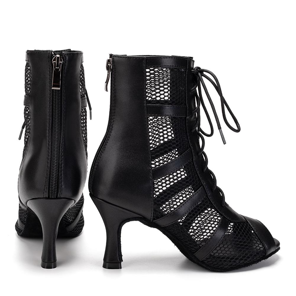 Dance Boots Women's Latin Salsa Stiletto Heel Lace-Up Boots for Tango Bachata Ballroom Party Performance Dance Shoes Heeled 7.5CM