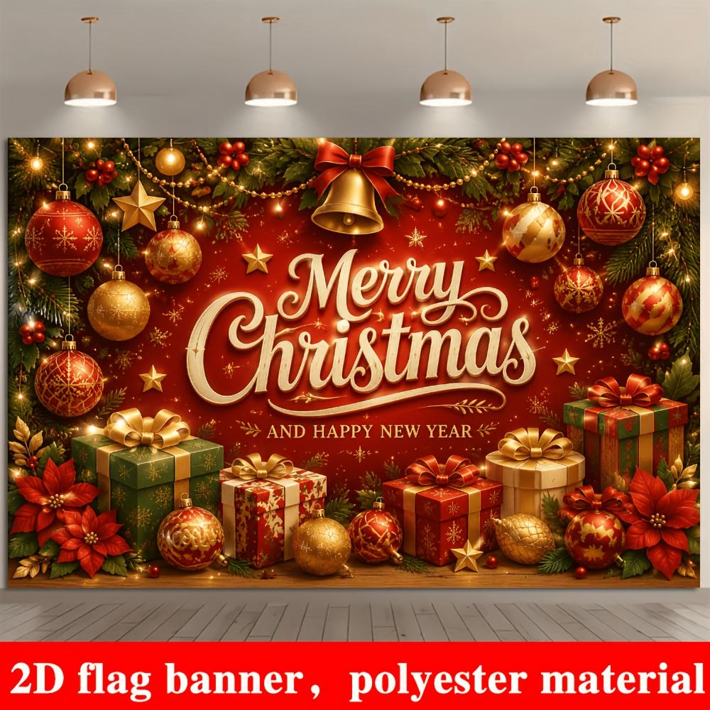 1Pcs Merry Christmas Golden Bells Gifts Decoration Background Winter Backdrop For Photo Studio Photo Booth Party