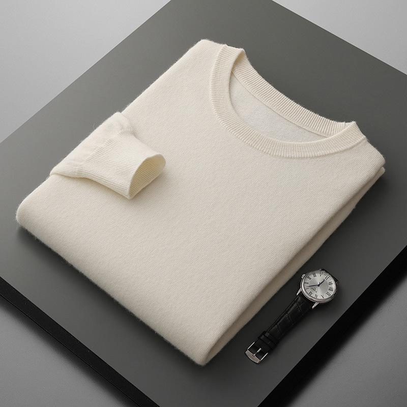 Classic Men'S Crewneck Cashmere Knit Sweater For Autumn And Winter, Loose Casual Cashmere Knit Pullover Base Layer