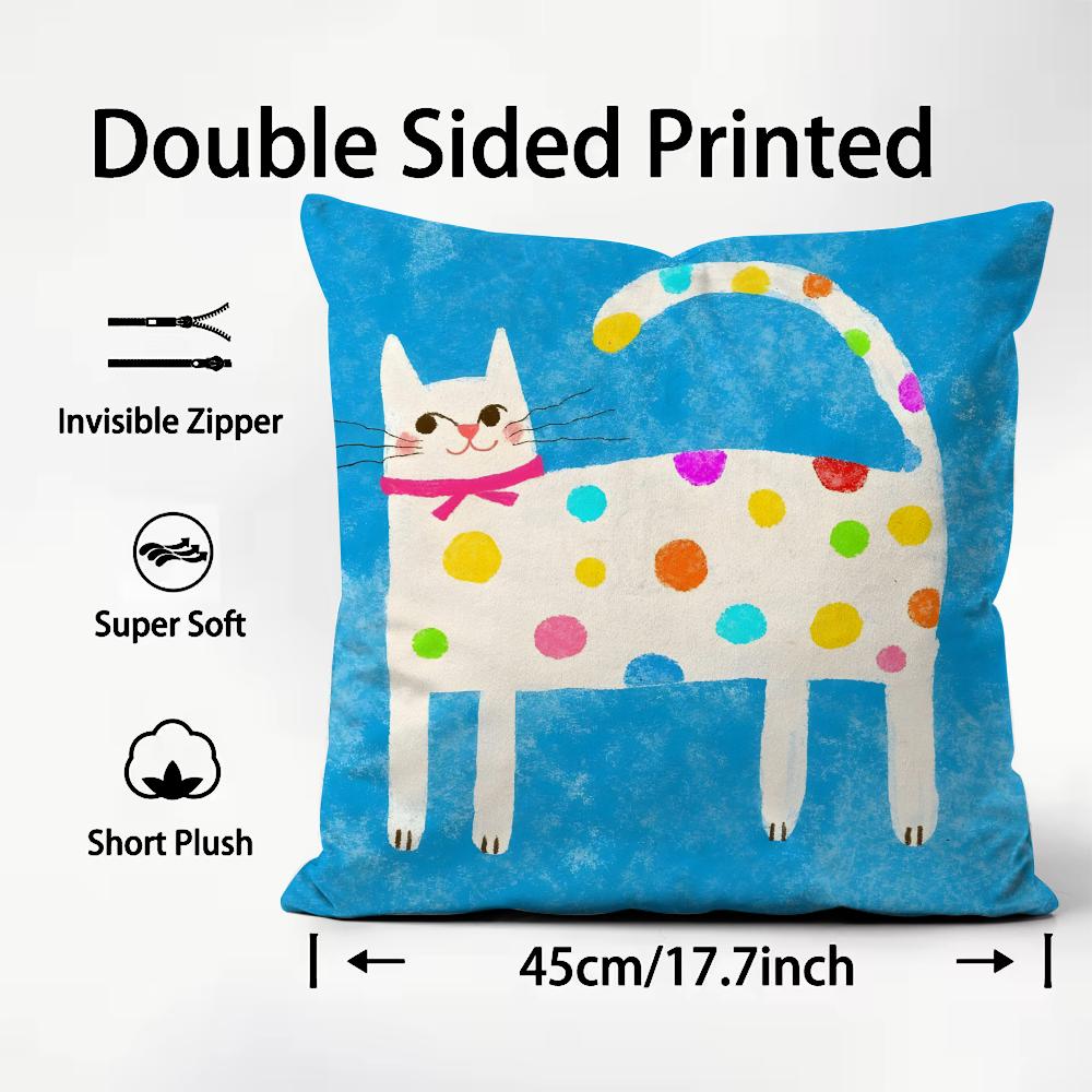 Cat Cute Cushion Cover Plush Fabric Soft DoubleSided Printed Sofa Warm Winter Home Child Gift Pillow Case