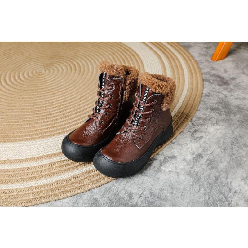 The First Layer of Cowhide Retro Martin Boots Women's Velvet Thermal Short Boots Genuine Leather Casual Soft Bottom Autumn and Winter New Thick Bottom
