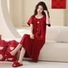 Red Nightdress Couple Summer Wedding Suit Pure Cotton Short-sleeved Men's and Women's Natal Year Cute Thin Wedding Loungewear