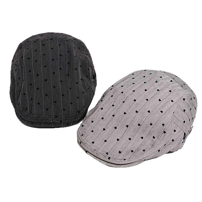 New retro fashion striped beret women's spring thin big head circumference showing face small versatile forward hat