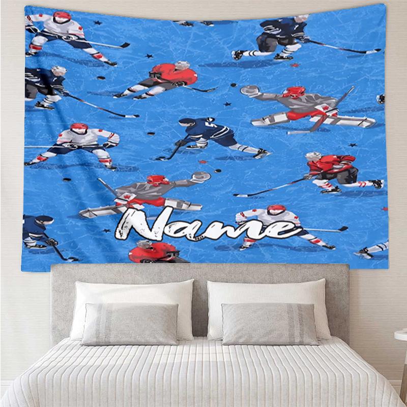 Custom Name ice hockey Print Tapestry, Backdrop, Easy Setup, Ideal for Bedroom, Office & Living Room, with Aesthetic Wall Hanging Decor.