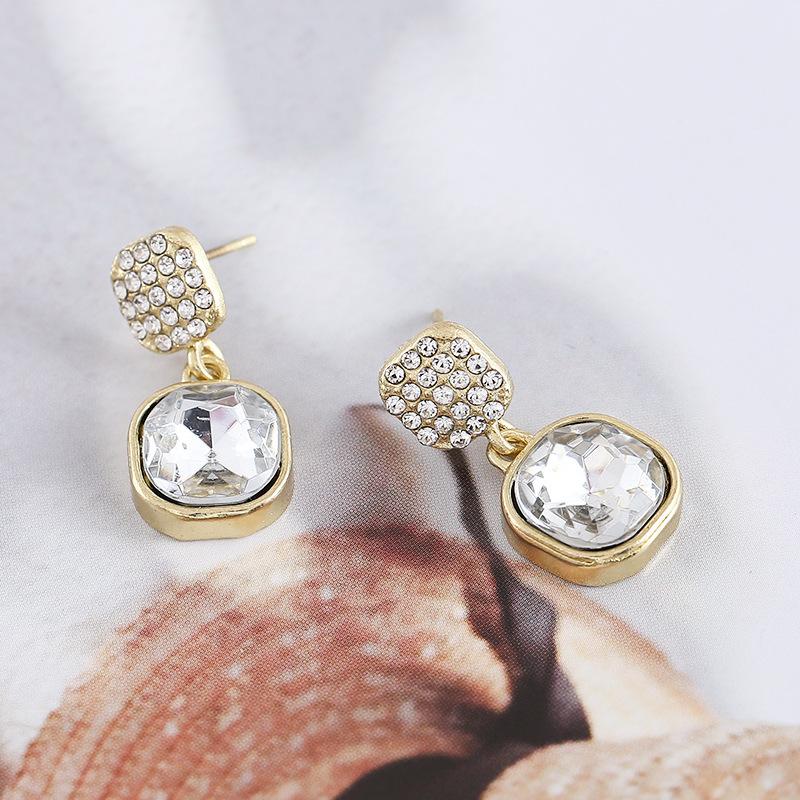 Square Zircon Crystal Rhinestone Drop Earring Punk European and American Exaggerated Metal Geometric Brincos Wedding Jewelry