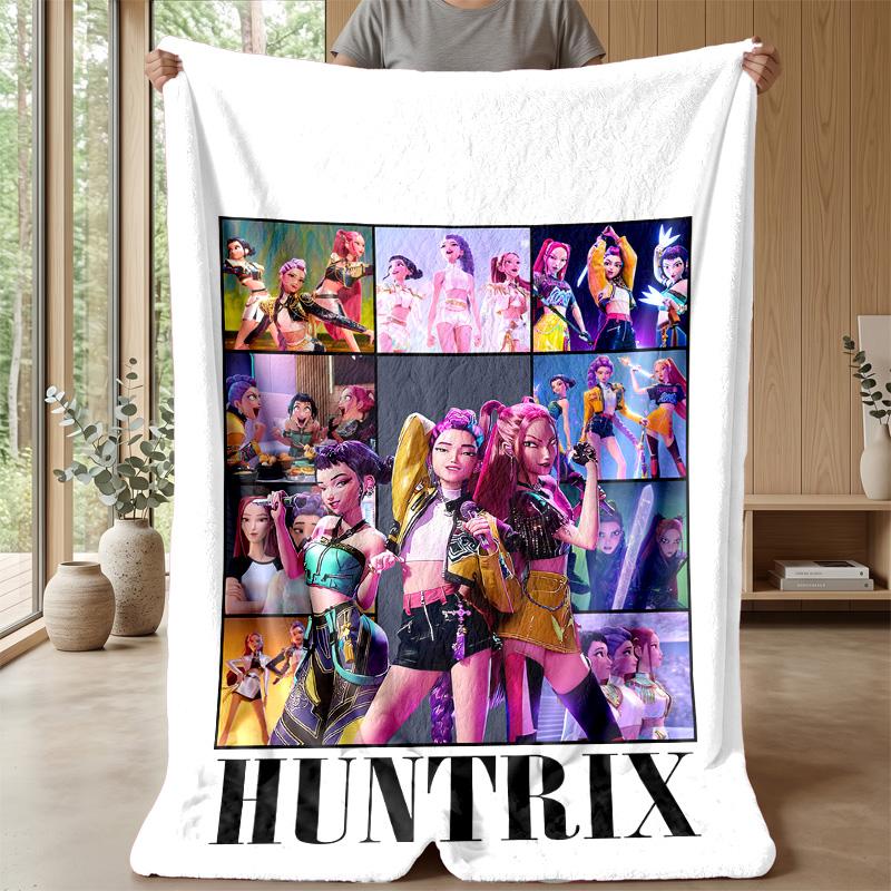 Kpop Demon Hunters Nadrukowany Flanelowy Koc Miękki Ciepły Lekki Koc na Wszystkie Pory Roku do Sofy Łóżka Kempingu Wystrój Domu Prezent Świąteczny