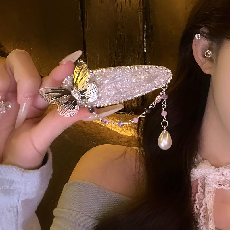 Diamond Pearl Butterfly Tassel BB Clip Korean Version Sweet Atmosphere Side Hairpin Fashionable Versatile Fresh Hair Accessories Women