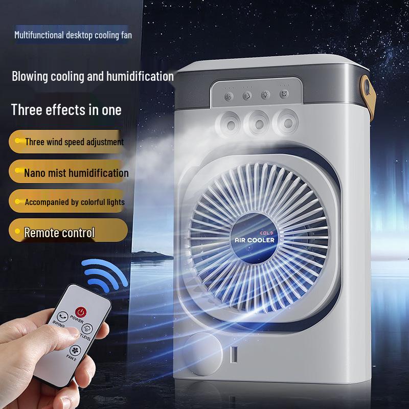Compact USB Rechargeable Three-Speed Spray Fan with Humidifier for Desktop Use