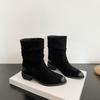 Pointed Thick Heel Piled Boots 2025 Autumn and Winter Korean Version New Thin Fashion Boots Temperament Suede Middle Heel Fashion Bare Boots