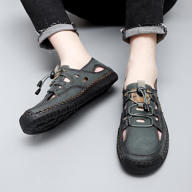 Men Blue Green Hiking Sandals Khaki Summer Outdoor Wide Palm Black Beach Shoes Close Toe Sandals Plus Size