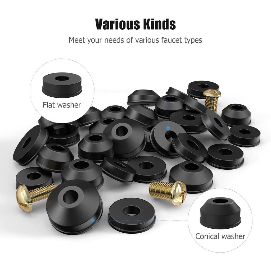 116Pcs Faucet Washer Assortment Kits Leak Fixing Rubber Washers with Screws Leak Fixing Rubber Washers Enduring