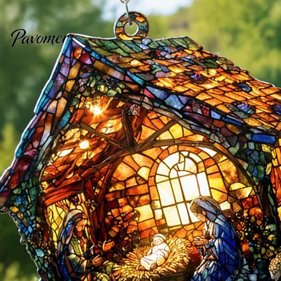 Decorative Acrylic Rainbow Prism Nativity Scene Sun Catcher, Stained Glass Effect Suncatcher, Hanging Decor Window Ornament for Home Religious