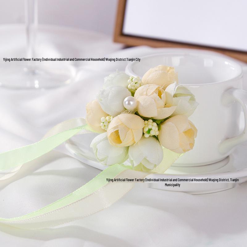 Artificial Flower Ribbon Wrist Corsage for Children's Day, Dance, Wedding Bridesmaid, or Bride