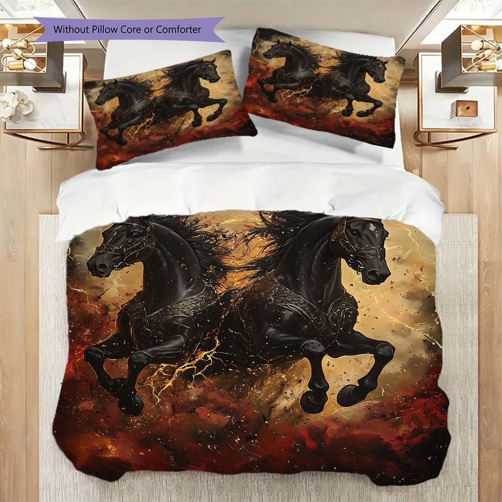 Set Copripiumino Trapuntato con Motivo a Cavalli Federa Decorazione per la Casa Regalo di Compleanno (1 * copripiumino + 2 * federa, senza nucleo)
