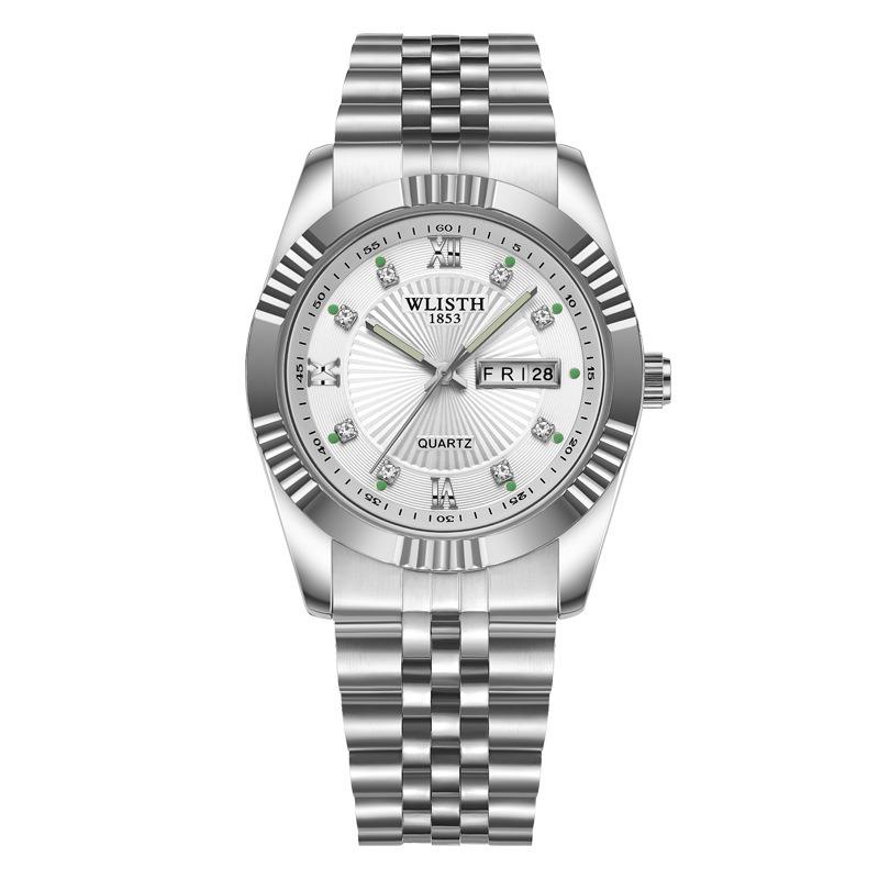 Top Brand Fashion Temperament Men's Watch Luminous Double Calendar Solid Steel Band Quartz Watch Couples Watch