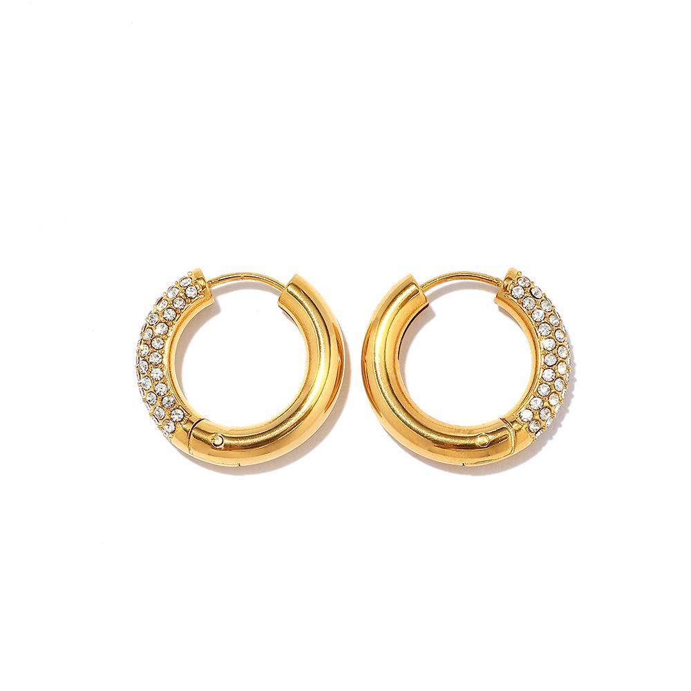 Ying Tai 18K Gold-Plated Stainless Steel Hoop Earrings with Diamonds - European & American Style