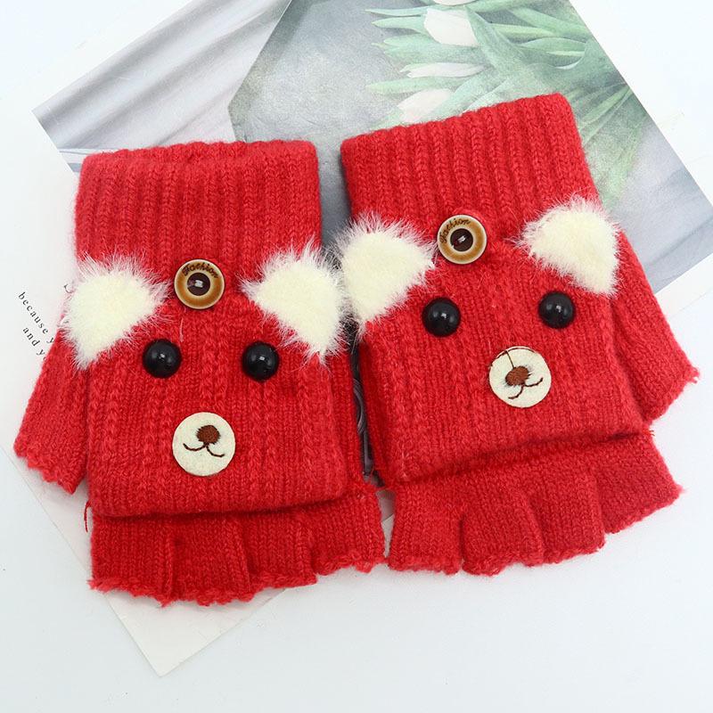 Children's Winter Wool Flip-Top Gloves - Warm, Cartoon Design for Elementary Boys & Girls