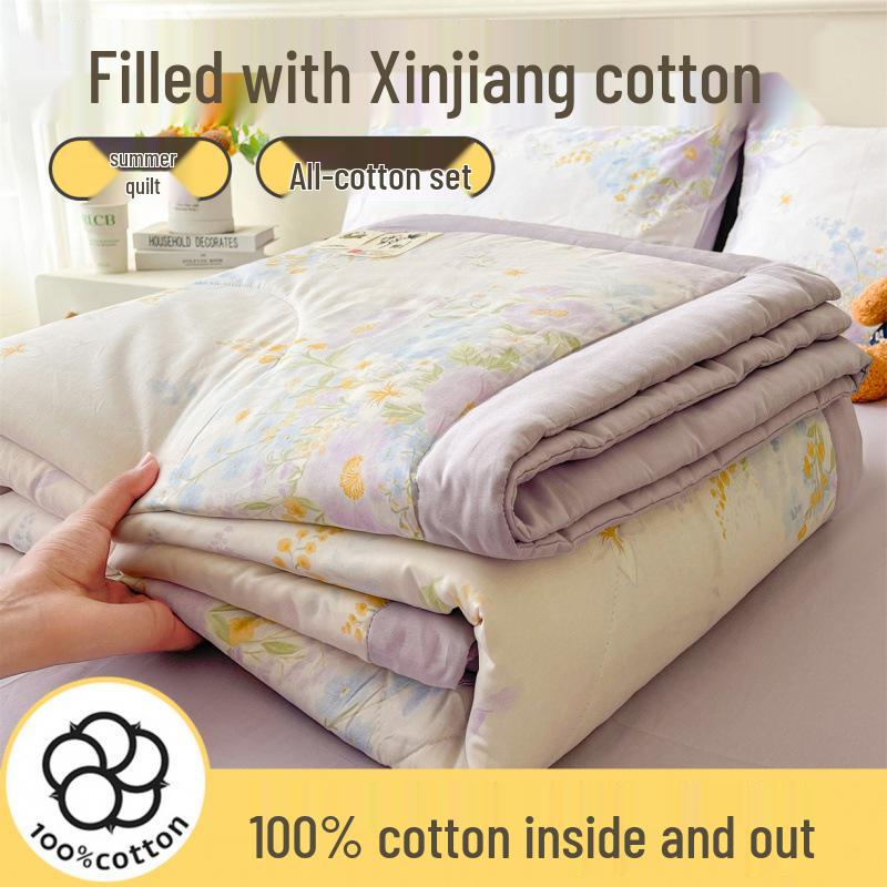 

A-Class Cotton Summer Quilt Set - Pure Xinjiang Cotton, 4-Piece for Air Conditioning and Summer Comfort Single Quilt 100x150