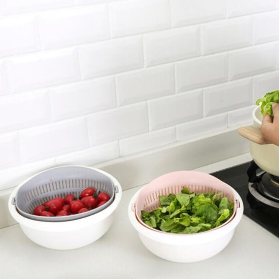 Dual Layer Rice Wash Strainer Kitchen Fruits Vegetable Cleaning Container Basket