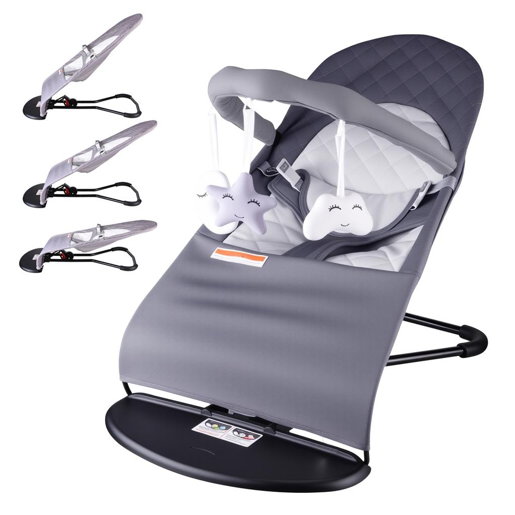 Portable Baby Bouncer, Foldable Baby Rocker Chair, Infant Soothing Seat with 3 Adjustable Recline Angles, Detachable