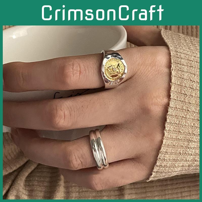 Stylish Adjustable Geometric Ring For Women Featuring Unique Coin Design And Two-tone Colors