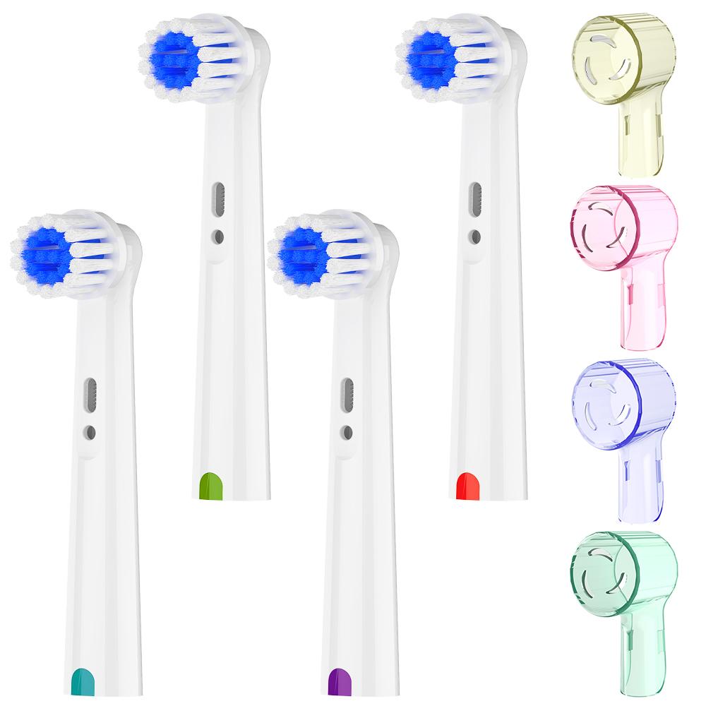 4x Sensitive Care Ersatz-Zahnbürstenköpfe mit 4x Zahnbürstenkopf-Schutzhüllen, Kompatibel mit Oral-B Elektrischer Zahnbürste