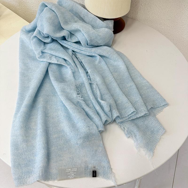 Autumn and winter new simple warm wool scarf shawl men and women versatile solid color wool mohair scarf
