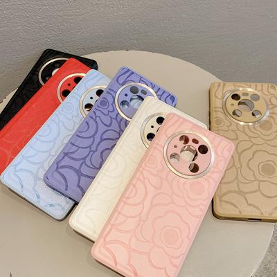 Applicable To Huawei Mate70pro Camellia Leather Phone Case, Metal Mirror, HONOR 200 Full Package Protective Case, Magic7