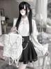 Bluse und Mini-Kreuz Große Größe Klein [MODKOKU] Damen Umhang-Stil 3-teiliges Set, Rock, Spitze, Rüschen, Schleifen, Lolita, Design, Gothic, Schnürung, Moe,