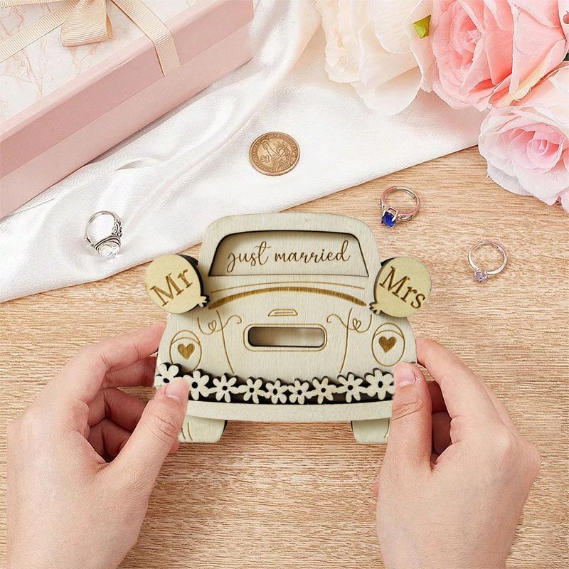 1PC Money Gift Holder Creative Congrats Card Wooden Crafts Desktop Ornament Unfinished Wood Car Shape Wedding