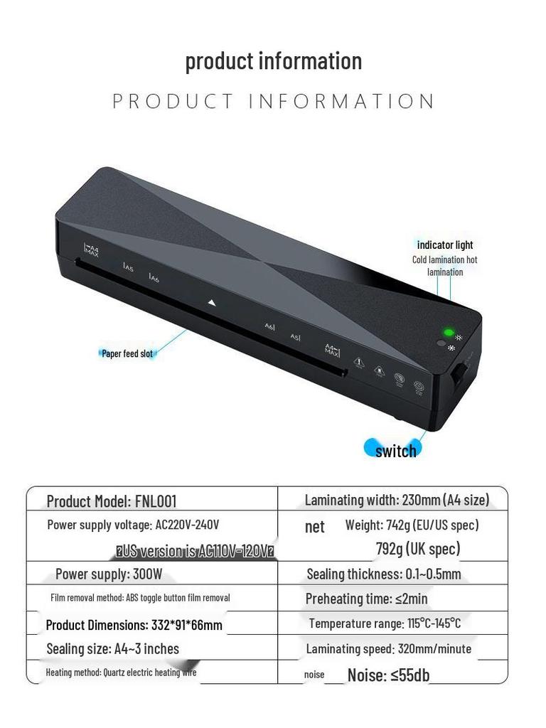 Compact Office A4 Photo Laminator - Film & Adhesive Compatible