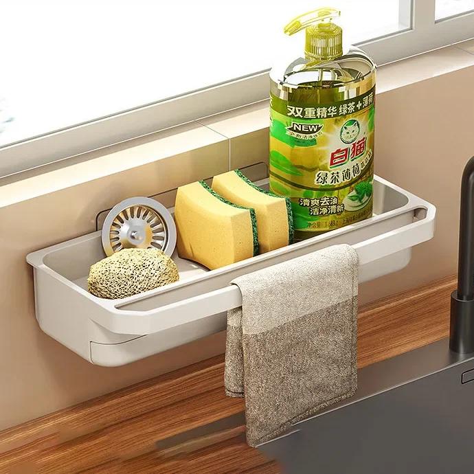 

Kitchen Drain Rack Sink Organizer Self-draining Shelf Sponge Holder Dishcloth Faucet Storage Soap Drainer Kitchen Accessories