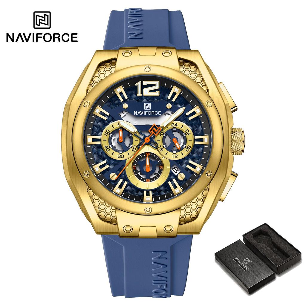NAVIFORCE Original Quartz Watch for Men Luminous Pointer Calendar Chronograph Silica Strap 30m Waterproof Outdoor Multifunctional Men's Watch NF8063