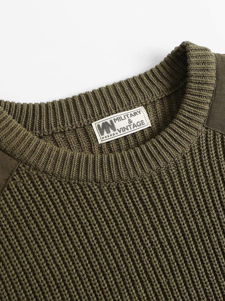 US Army TYPE Command Sweater with Long Sleeve Crew Neck [Norman] Men's Pockets, (Green, M)