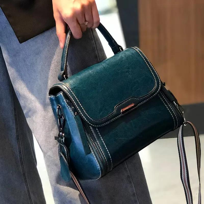 

Женская сумка из вощеной кожи с масляным покрытием, сумка через плечо, женская сумка для поездок на работу, сумки-мессенджеры через плечо