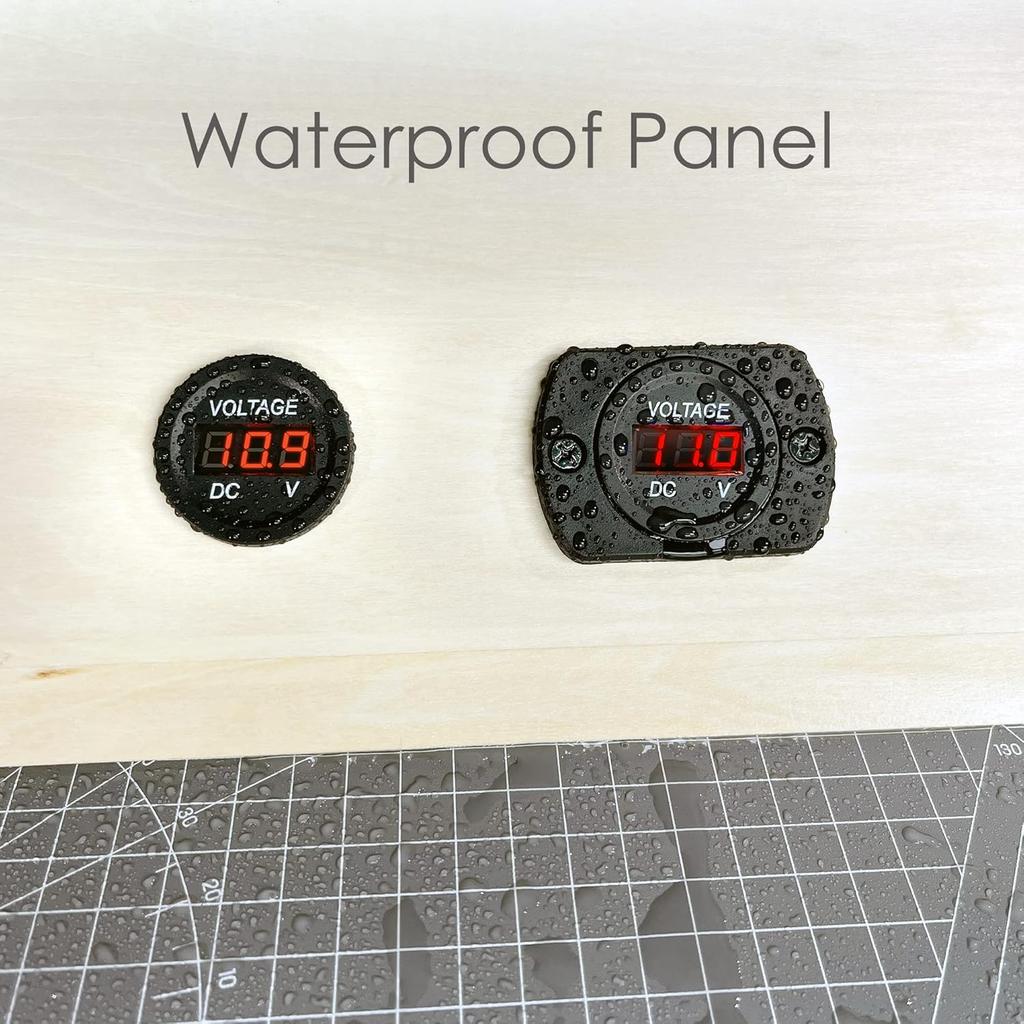 2 Pack DC 12V 24V Waterproof Car Voltmeter LED Digital Display Panel, Round Voltage Gauge with Terminals for Car/Motorcycle/Travel Trailer/Truck/Boat