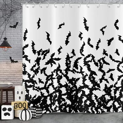Halloween Shower Curtain Black Bat Halloween Scary Pattern Shower Curtain Spooky Bat Bathroom Curtain Bathroom Decor with Hooks