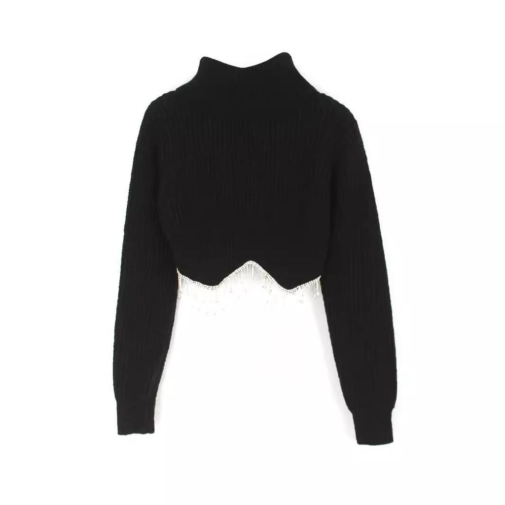 Women's High Neck Crop Knitted Sweater - Spring To Winter