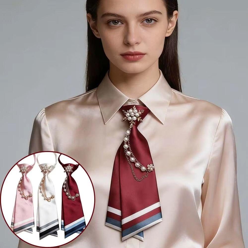 No-Sew Design Beaded Floral Tie Pearl Chain Decoration Pearl Chain Necktie  Daily Wear